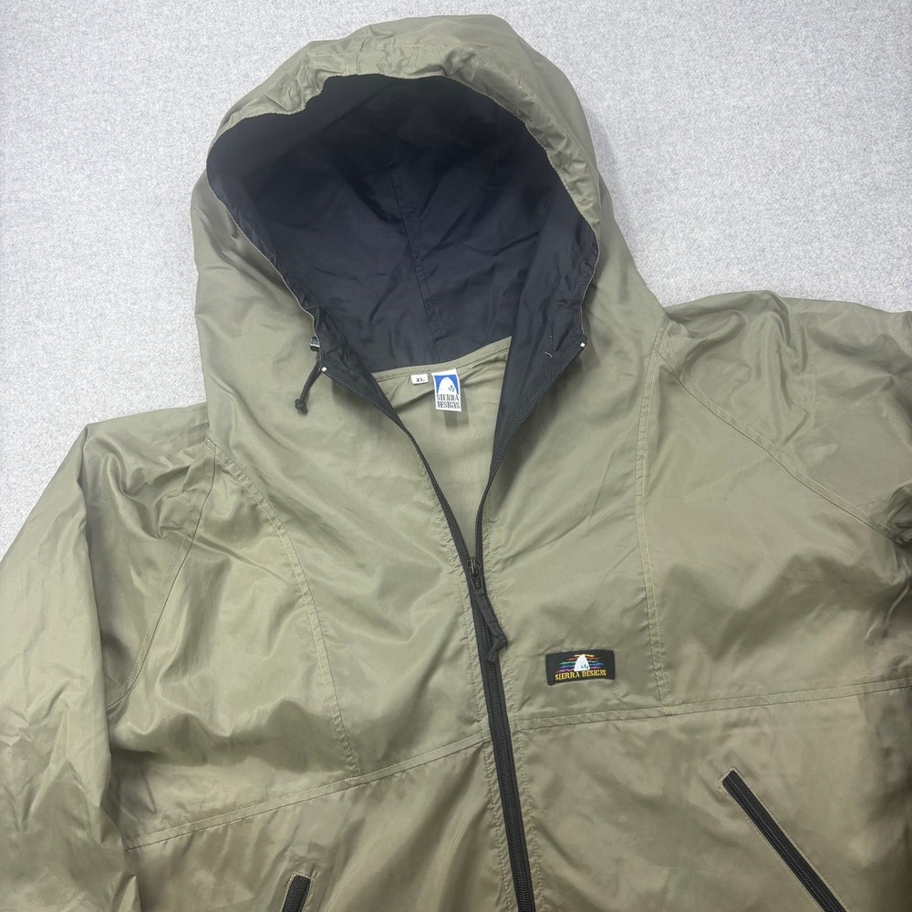 Vintage 90s Sierra Designs Hooded Nylon Jacket Mens XL Boxy Cropped Olive Green